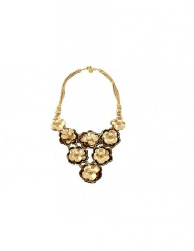 COLLAR FLORES METAL TELA PERLA