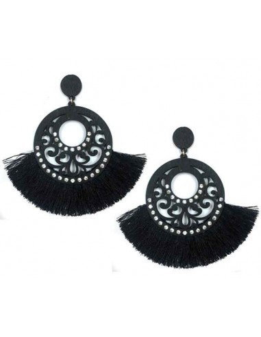 PAR DE AROS CIRCULO MADERA CON STRASS...