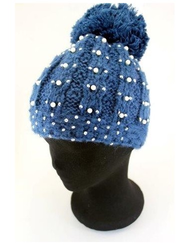 GORRO TEJIDO CON POMPON PERLAS Y STRASS