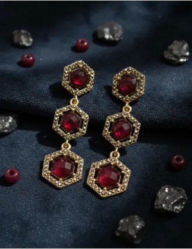 Aros Pendientes Hexagonos Granate...