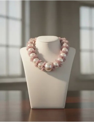 Collar Corto Perlones Con Cintas Rosa...