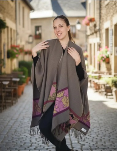 Ruana Francesa Beige Guarda Floreada...