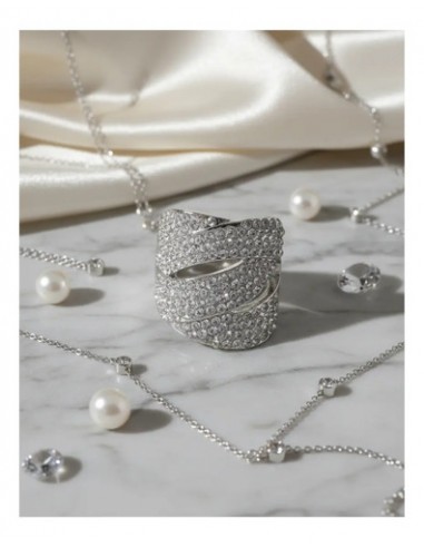 Anillo Strass Curvas Plateado...