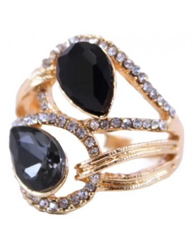 Anillo Gotas Negras Con Strass Sello...