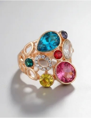 Anillo Piedras Multicolor Dorado Unico