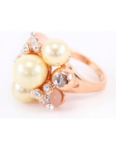 Anillo Con Perlas Y Strass Dorado...