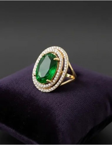 Anillo Piedra Oval Verde Con Strass...