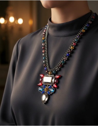 Collar Corto Cadena Peltre Strass...