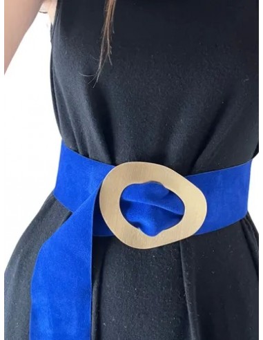 Cinto Faja Cuero Gamuza Azul...