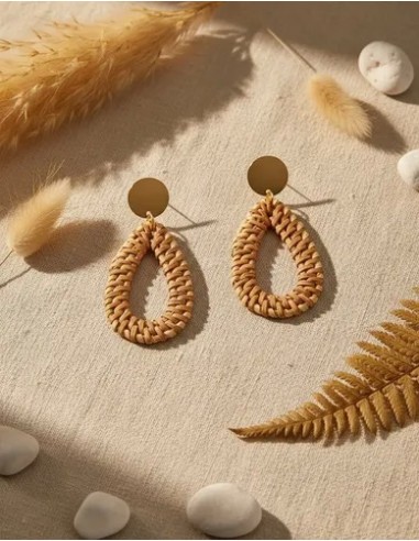 Par De Aros Gota Marron Tipo Mimbre...