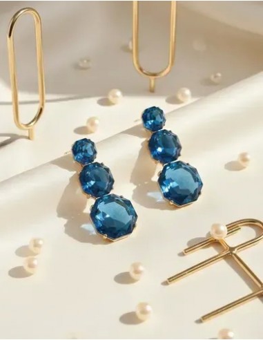 Par De Aros Hexagono Azules Largos...