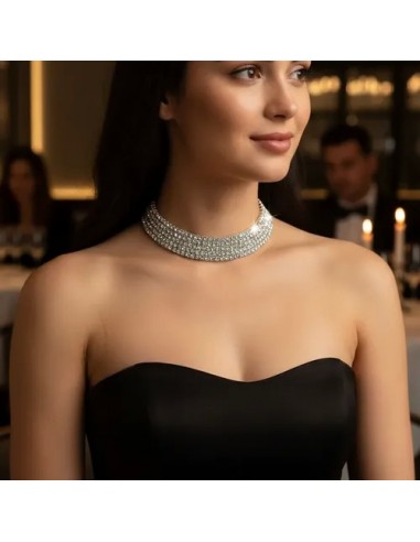 Collar Cadena Corto Plateado 5 Lineas...