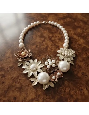 Collar Flores Metal Simil Perlas...