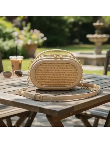 Cartera Bandolera Ovalada Rafia Simil...