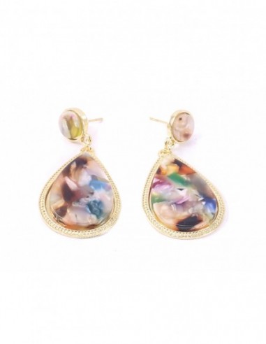 PAR DE AROS GOTA RESINA MULTICOLOR
