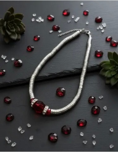 Collar Metal Con Cristal Rojo Y...