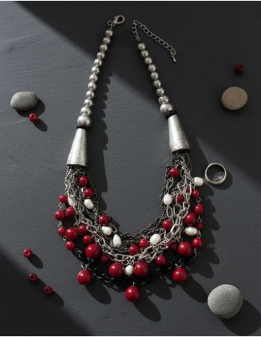 Collar Metal Cuentas Con Simil Perlas...