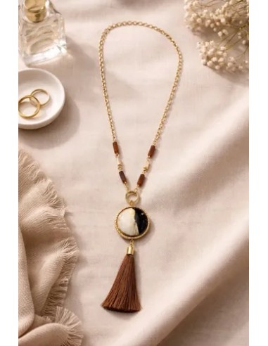 Collar Largo Con Cristales Y Flecos...