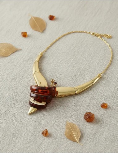 Collar Dorado Corto Metal Resina...