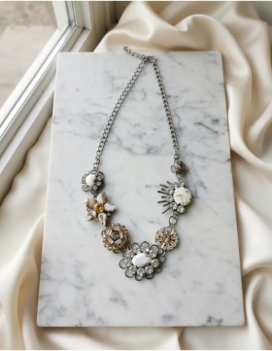 Collar Metal Con Cristales Flor...