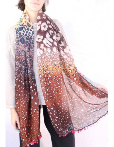 PASHMINA ATIGRADA BORDES CON BOLITAS...