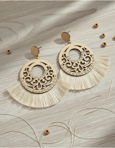 Par De Aros Madera Con Flecos Y...