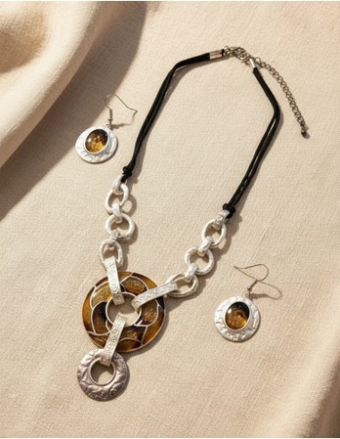 Conjunto Collar Aros Marron Metalico...