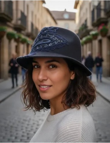 Sombrero Fedora Pura Lana Azul...