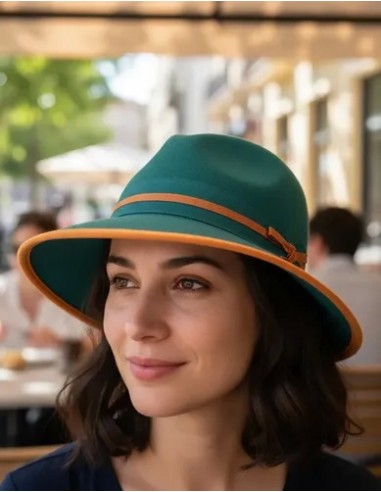 Sombrero Fedora Verde-naranja...