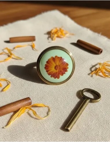 Anillo Flor Fondo Verde Acqua Tu