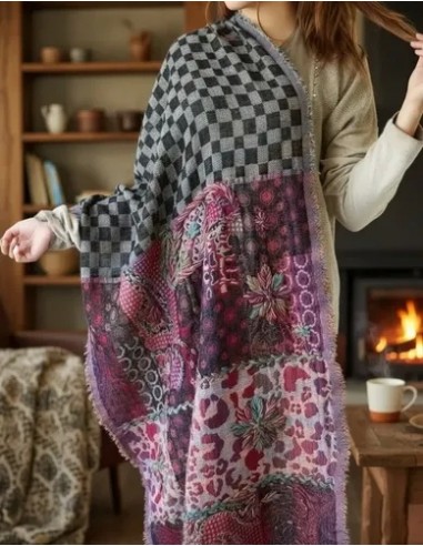 Pashmina Bulgaras Cuadros Bordada...