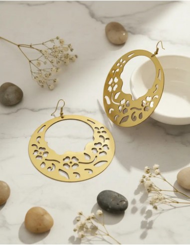 Par De Aros Argollas Dorados Calados...