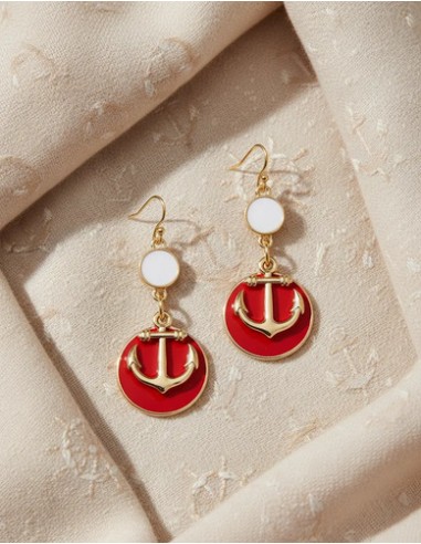 Par De Aros Rojo Diseño Ancla...