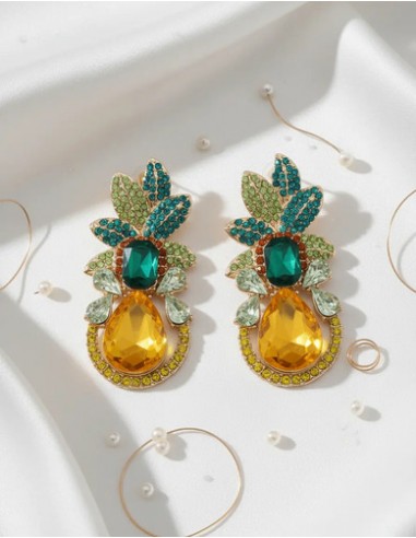 Aros Colgantes Strass Verde Amarillo...