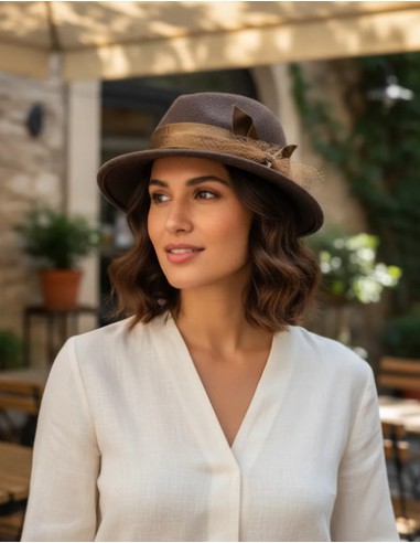 Sombrero Marron Encaje Fedora Pura...