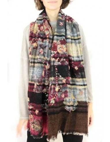 Pashmina Pura Lana Cuadros Floreada...