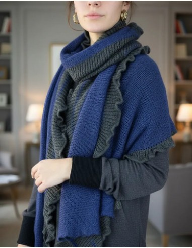 Pashmina Italiana Tejida Azul-gris...