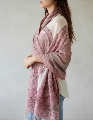 Pashmina Pura Lana Rosa Bordada...