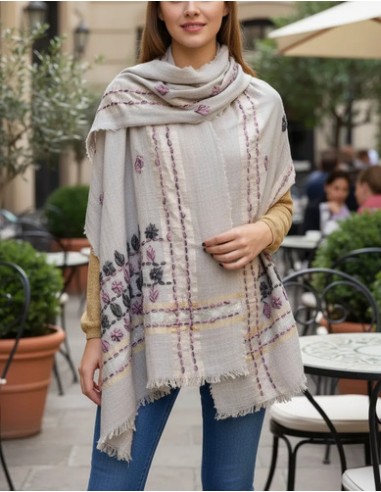 Pashmina Lana Guarda Bordada Lila...