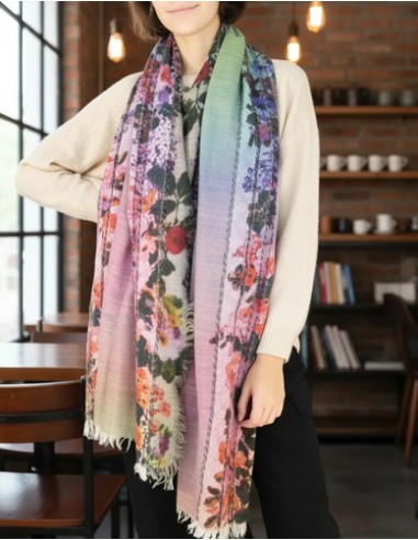 Pashmina Floreada Multicolor Rayada...