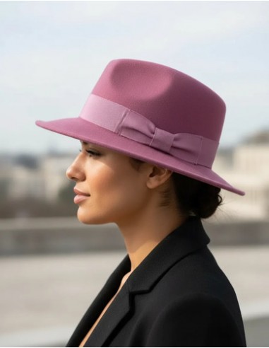 Sombrero Italiano Rosa Fedora Pura...