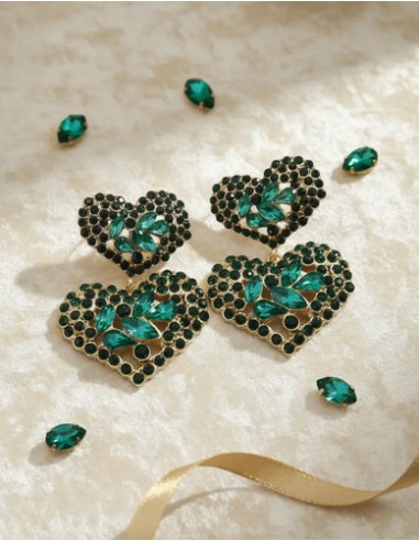 Aros Metal Corazones Strass Verde...