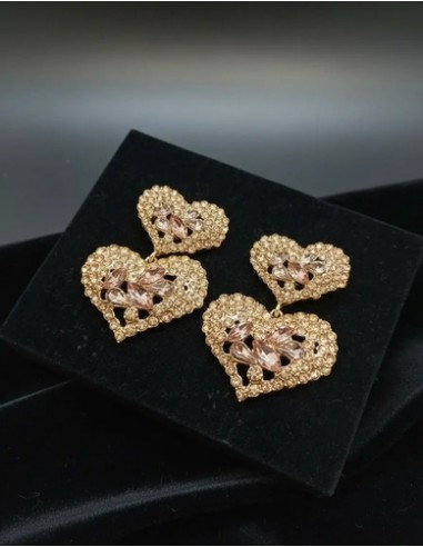 Aros Metal Corazones Strass Verde...