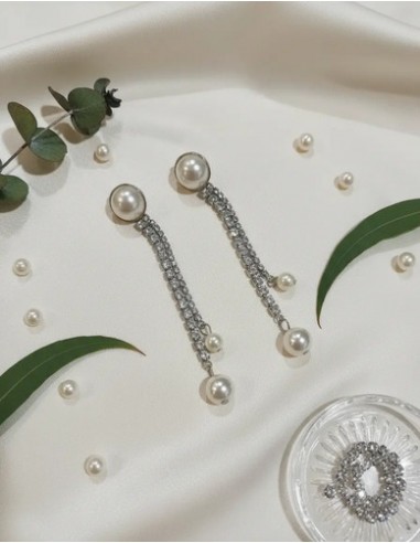 Aros Doble Perla Blanca Plateado