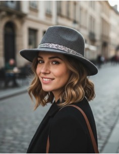Sombrero Fedora Gris Cinta...