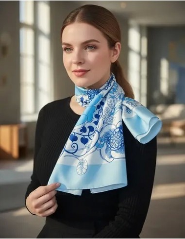 Pañoleta Italiana Flores Celeste-azul...