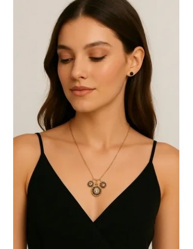 Conjunto Collar Y Aros Negro Dorado...