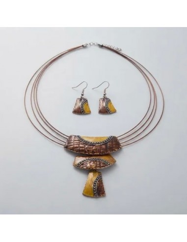 Conjunto Collar Y Aros Marrón Metal...