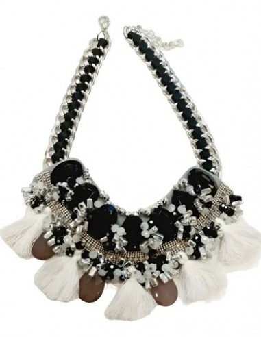 Collar Piedras Flecos Importado Negro
