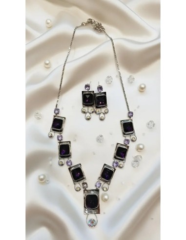 Conjunto Collar Aros Metal Piedras...